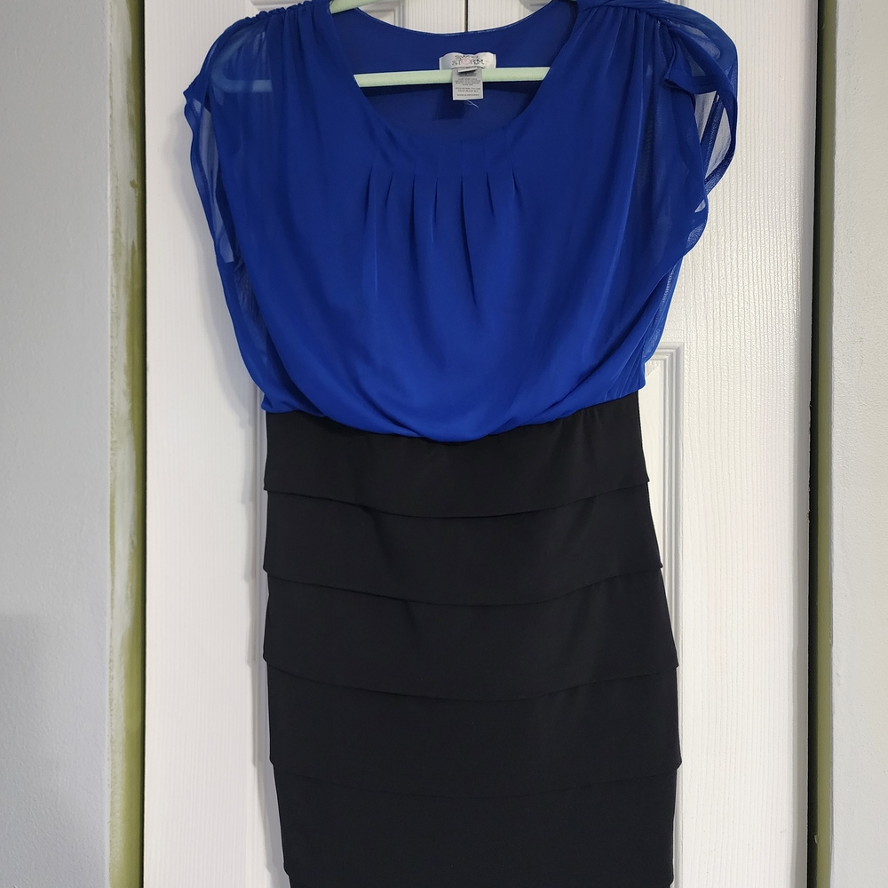Sweet Storm Cobalt Blue Top with Black Tiered Midi Skirt